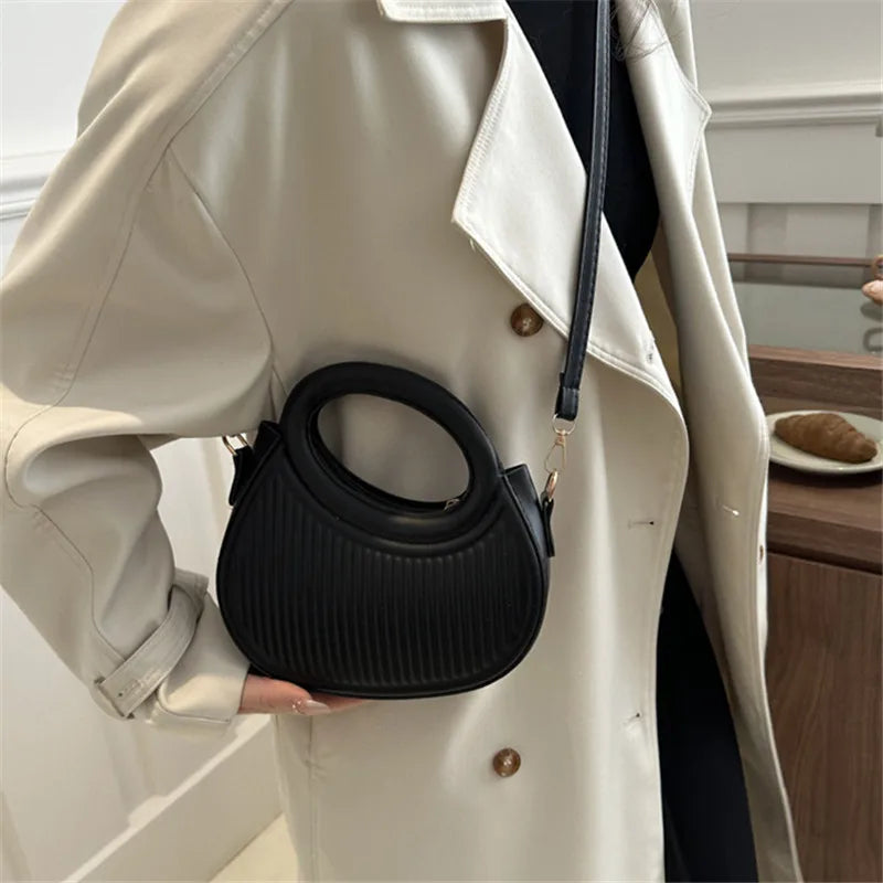 Chic Mini Half‑Moon Handbag – Stylish Round Handle Purse with Adjustable Crossbody Strap