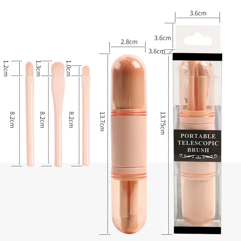 4-in-1 Telescopic Makeup Brush Set - Portable Travel Mini Brushes