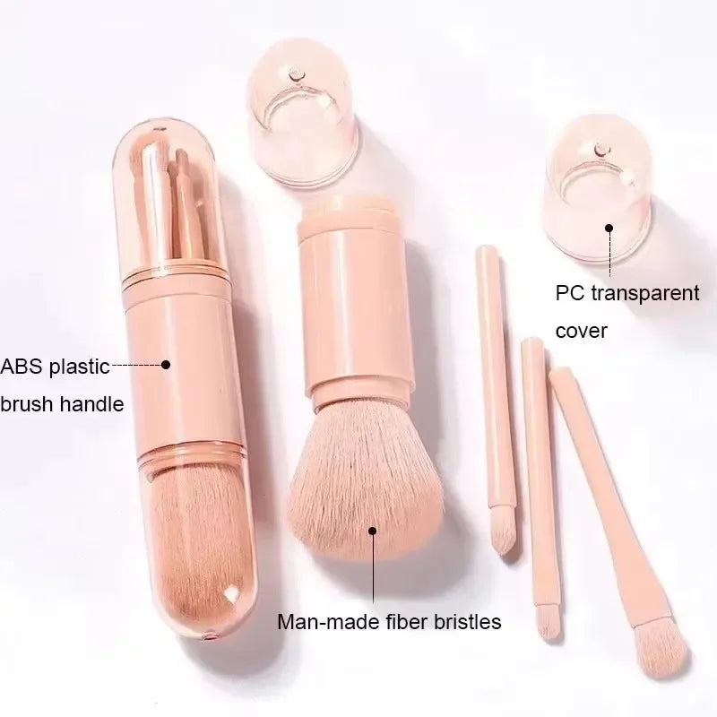 4-in-1 Telescopic Makeup Brush Set - Portable Travel Mini Brushes