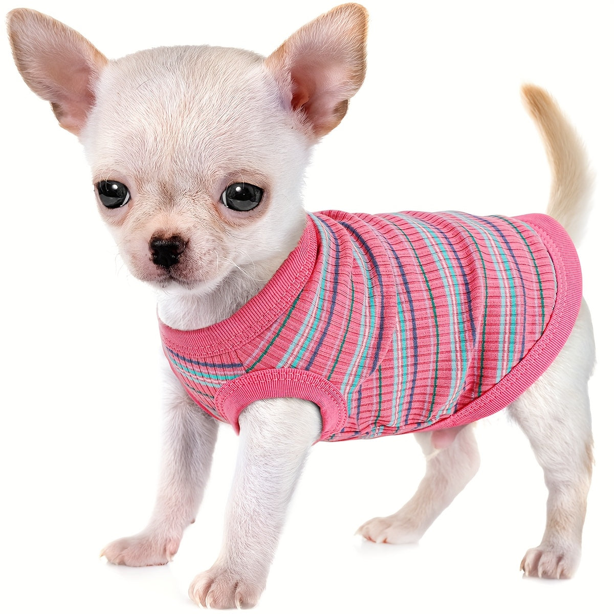 Mini Dog Vest - Soft Ribbed Pink Striped Tank Top for X Small Dogs to XXL