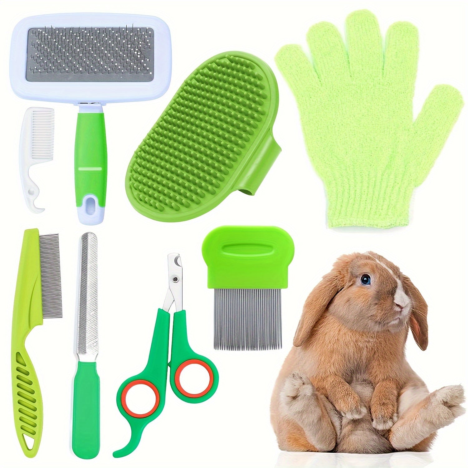 Mini Pet Grooming Kit - 8-Piece Pet Care Set with Nail Clippers & Bath Brush