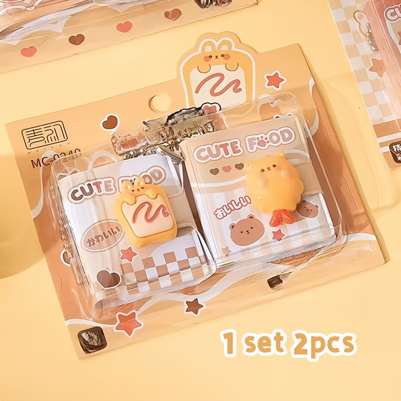 Mini Sticky Notes Set - 2 Pack Cute Cartoon Animal & Food Keychain Notepads