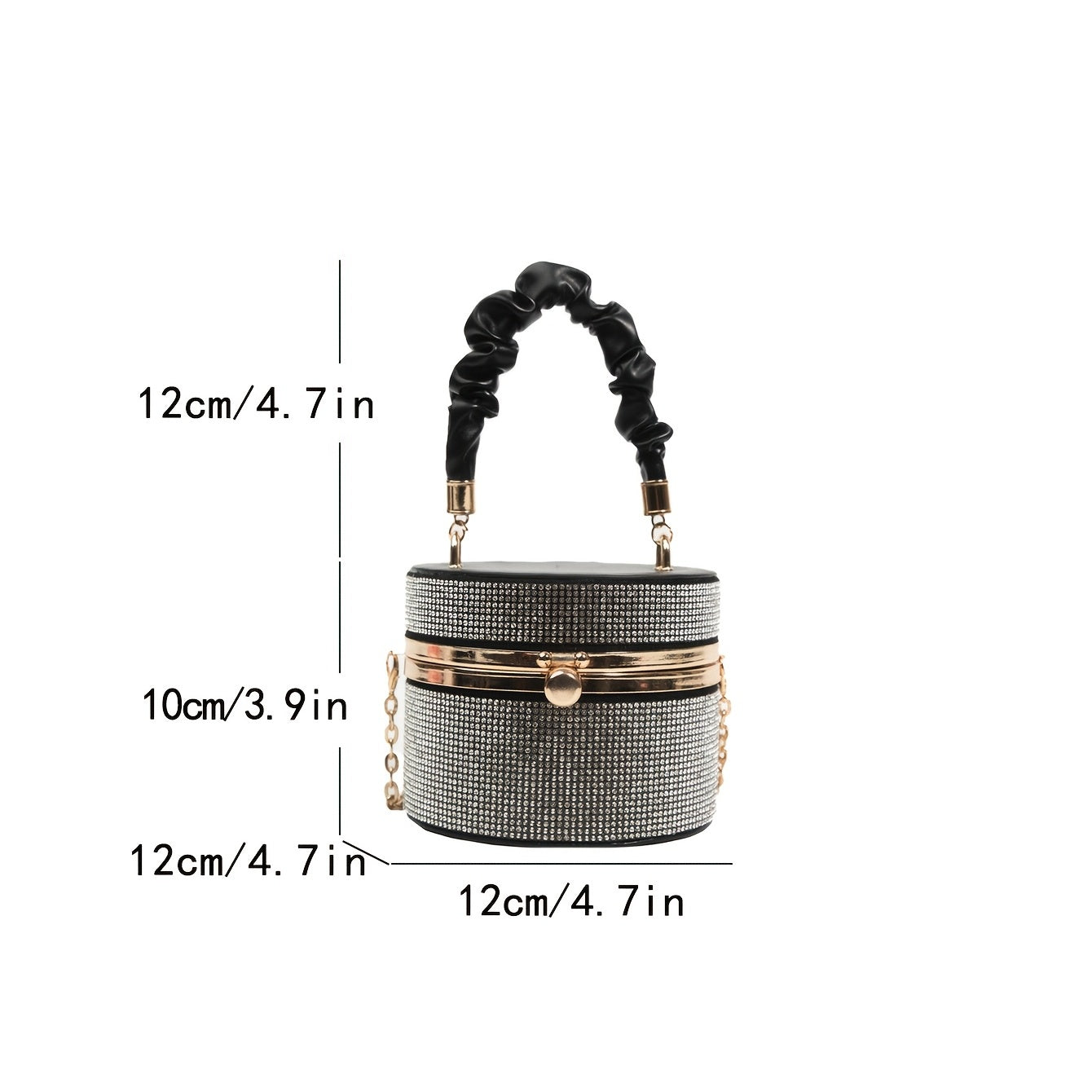 Mini Rhinestone Evening Bag - Ruched Bucket Purse with Chain Strap