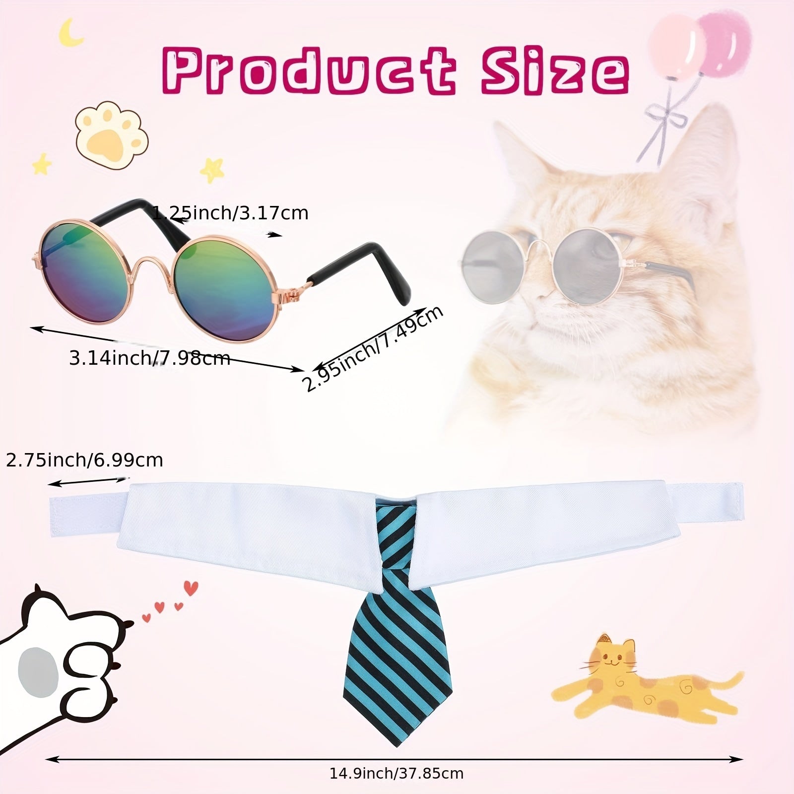 Mini Pet Costume Set - 8-Piece Dog & Cat Accessories with Sunglasses & Ties