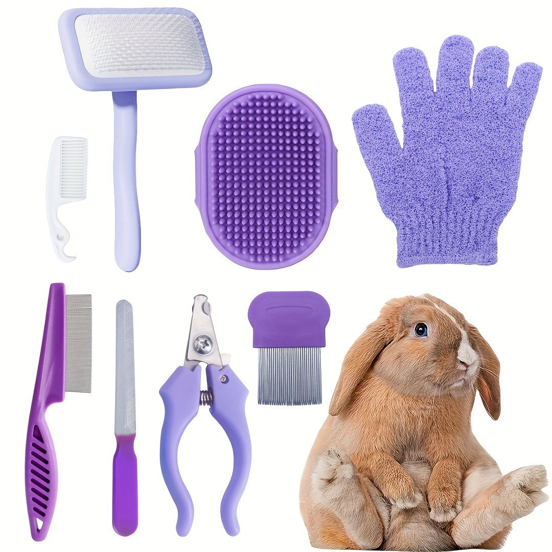 Mini Pet Grooming Kit - 8-Piece Pet Care Set with Nail Clippers & Bath Brush