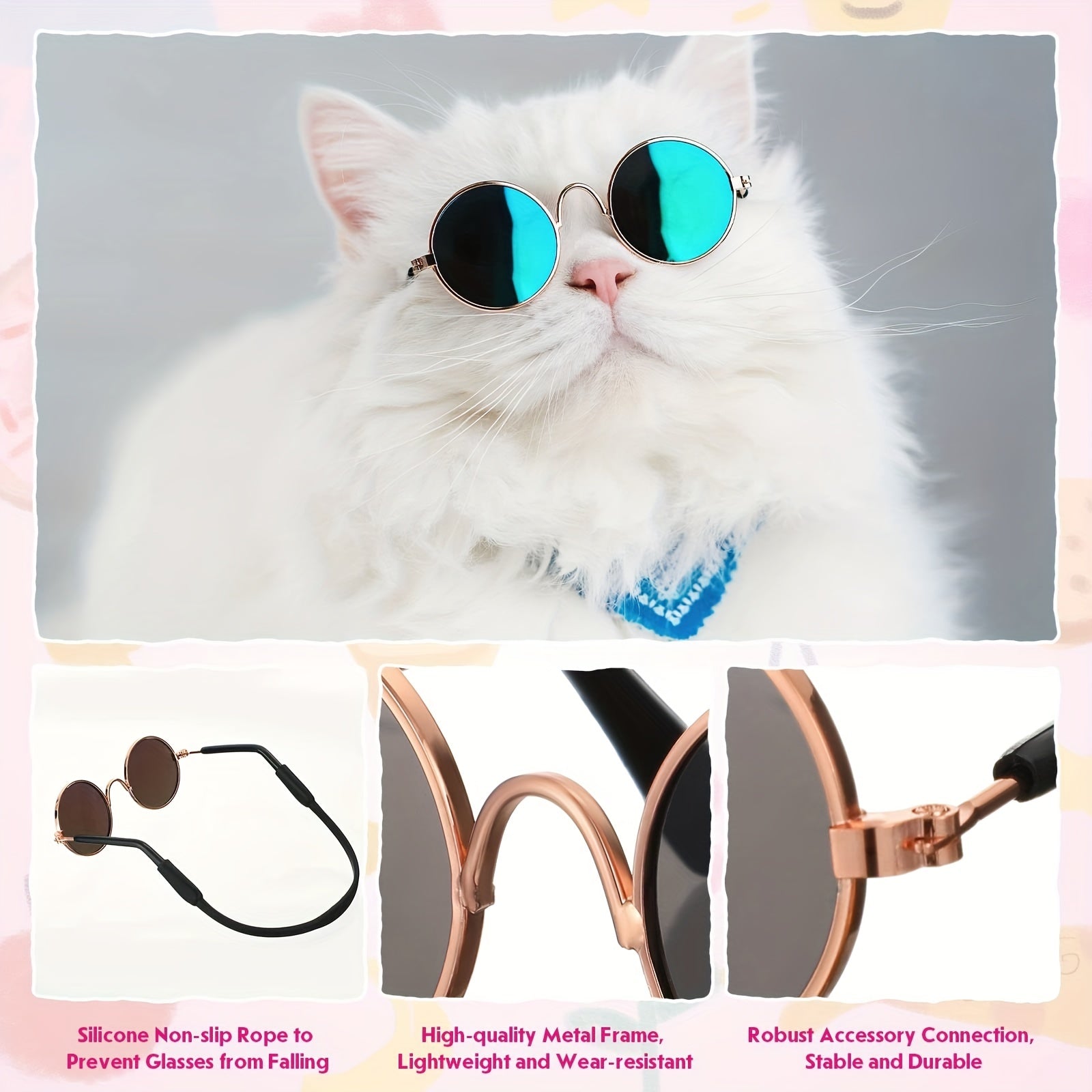 Mini Pet Costume Set - 8-Piece Dog & Cat Accessories with Sunglasses & Ties