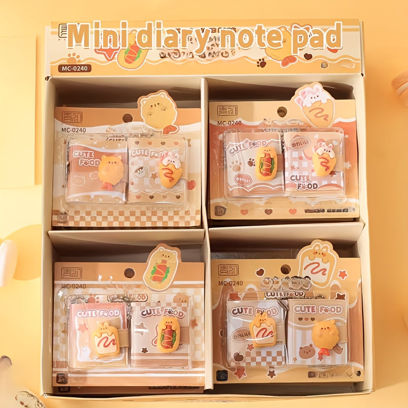 Mini Sticky Notes Set - 2 Pack Cute Cartoon Animal & Food Keychain Notepads
