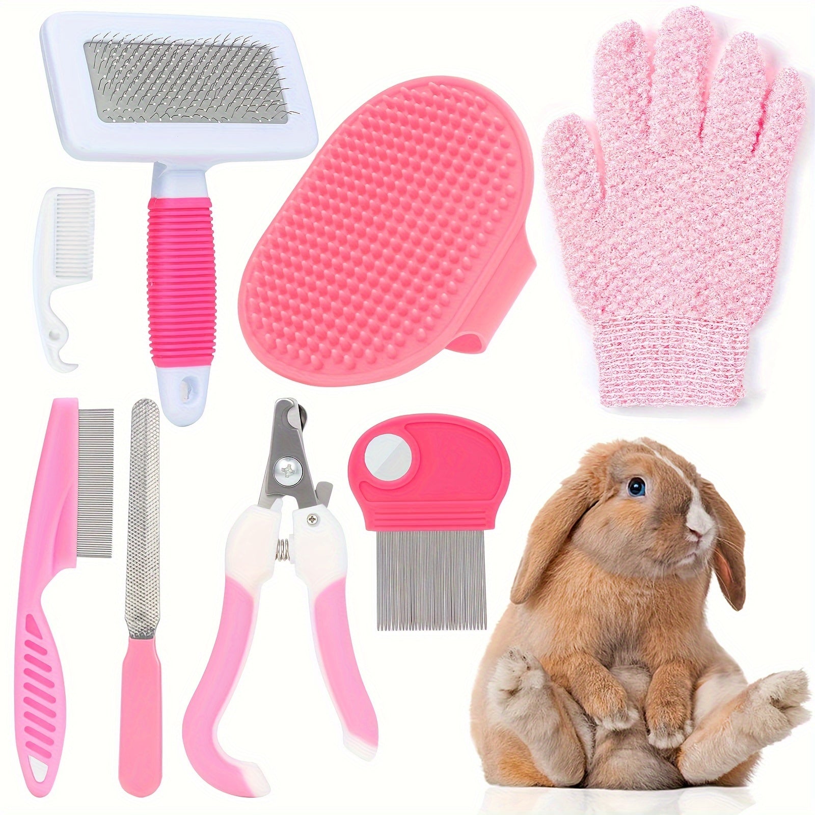 Mini Pet Grooming Kit - 8-Piece Pet Care Set with Nail Clippers & Bath Brush