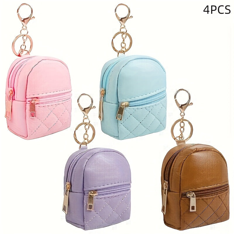 Mini Backpack Keychain Pouch Set - 4 Pack Multi-Compartment Travel Organizers